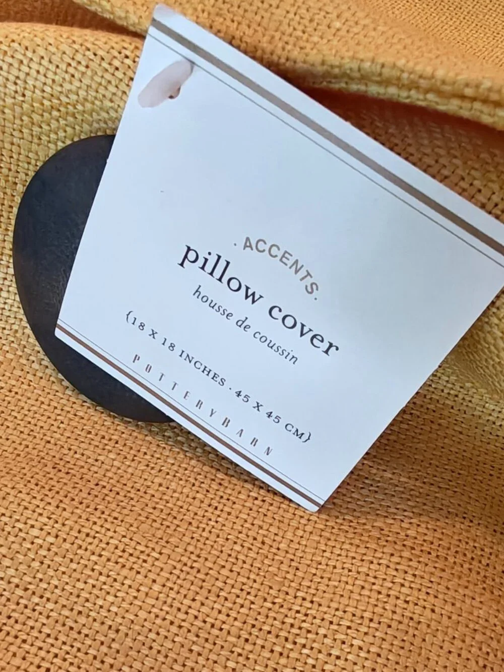 Pottery Barn Soleil Pillow Covers Set 2 Textured Linen 18x18 Yellow Button NEW